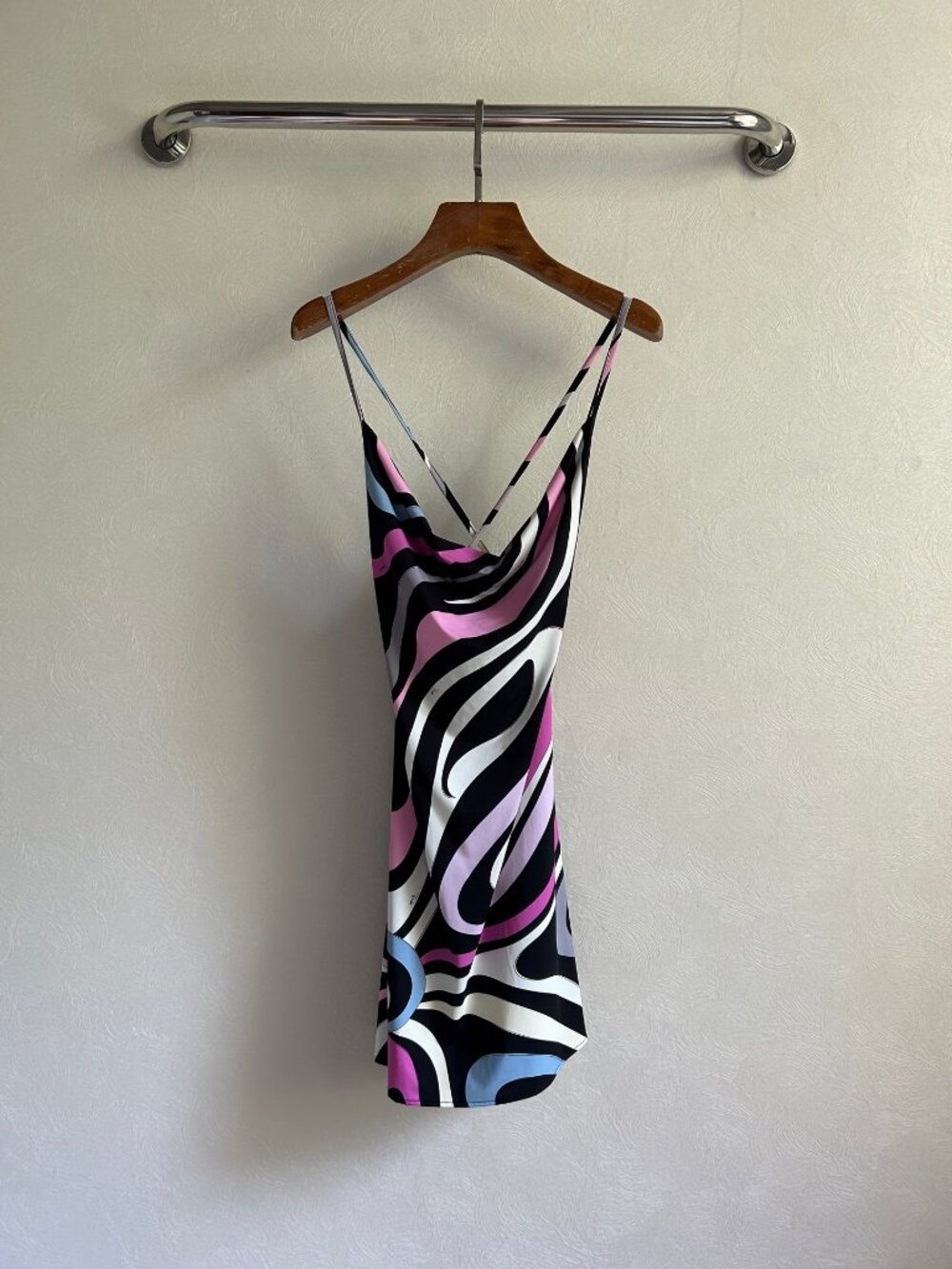 Emilio Pucci Swirl Print Cowl Cross Back Mini Slip Dress - Picture 3 of 9